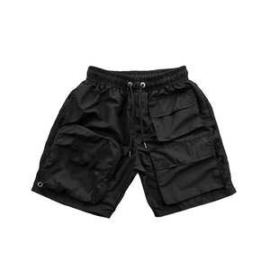 Shorts de sport pour hommes grande taille avec logo personnalisé, séchage rapide, taille élastique, en nylon gris, style streetwear - Product Image 1