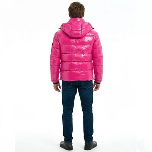MEYBA SPORTS Men's Hooded Puffer Jacket Pink Windproof <b>Thick</b> <b>Winter</b> <b>Coat</b> Sporty Style Zipper Closure Regular Fit Style Jacket - Product Image 3