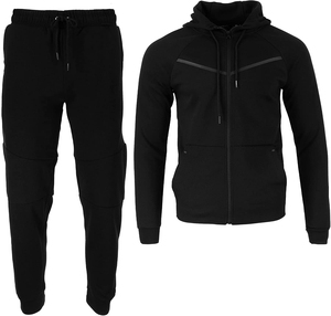 Conjunto Deportivo para Hombre, Sudadera con Capucha y Pantalones Deportivos Negros con Estampado, Cierre Completo, Color Sólido, Poliéster, Secado Rápido, Invierno - Product Image 1