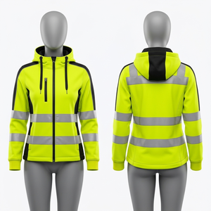 <b>men</b> and Women Safety Security <b>Jacket</b> Softshell Polyester Neon Yellow Black Panel <b>Reflective</b> Workwear Heat Transfer Custom Logo - Product Image 1