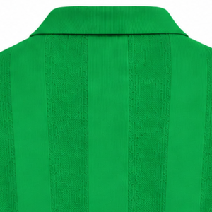 Emerald Green <b>Mens</b> <b>Long</b> <b>Sleeve</b> Knitted <b>Polo</b> <b>Shirt</b> Textured Stripe Design Ribbed Collar Hem Casual Premium Pullover Fashion Top - Product Image 4