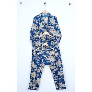 Pyjama pour femmes en coton à imprimé floral indien, ensemble de nuit à manches longues avec pantalon, ensemble de pyjama d'été avec chemise et pantalon, ensemble coordonné deux pièces - Product Image 5