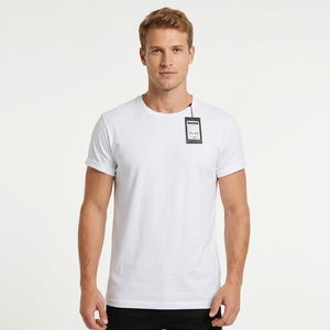 Camiseta de algodón blanca para hombre, cuello redondo, manga corta, corte regular, tejido de punto casual, parte delantera lisa, ecológica, 180g, teñido liso, marca privada - Product Image 3