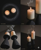 Ensemble de porte-bougies en céramique côtelée noir mat moderne, style minimaliste nordique, pour bougies pilier, pour la décoration de la maison et de mariage de luxe