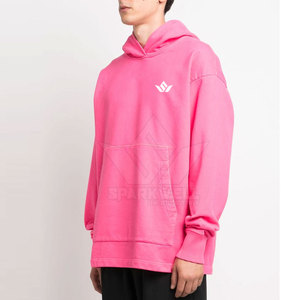 <b>Pink</b> Oversized Hooded <b>Sweatshirt</b> With Front Pocket And White Logo Casual Unisex Fit Regular Length French Terry Fabric - Product Image 4