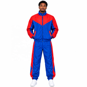 Custom Men’s Windbreaker Tracksuit Set 2 Piece Polyester <b>Nylon</b> Full Zip Athletic Sportswear <b>Jogger</b> Pants OEM ODM in red and blue - Product Image 1