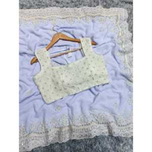 Sari de créateur avec de superbes paillettes et broderie au fil, tissu à paillettes de qualité supérieure - Product Image 2