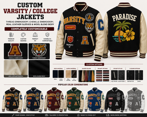 Custom Embroidered Varsity <b>Jacket</b> Unisex Casual Turn-down Collar Regular Fit PU Material Spring Style Floral Design Back Logo - Product Image 1