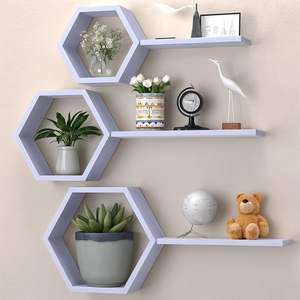 Étagères murales flottantes en bois pour salon, ensemble de 6 étagères hexagonales pour photos, plantes et décoration murale en nid d'abeille - Product Image 1