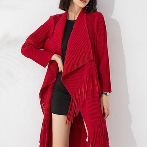 Manteau long plissé à franges pour femme, veste cardigan légère à devant ouvert, vêtement d'extérieur à franges style bohème pour le printemps et l'automne - Product Image 6
