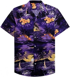 Chemise décontractée pour homme en sergé hawaïen à manches courtes, col montant, bouton unique, imprimé feuilles tropicales, noir et vert, pour les vacances d'hiver - Product Image 2