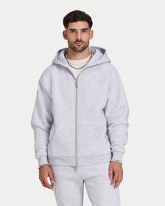 <b>Men's</b> Light <b>Grey</b> Zip-Up Hoodie 100% Cotton Knitted Regular Fit Casual Autumn Wear - Product Image 4