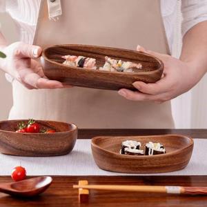 Vente en gros de bols ovales en bois massif de style japonais de luxe, en forme de bateau, pour fruits, desserts, petit-déjeuner, salades, vaisselle créative - Product Image 2