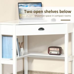 White <b>Corner</b> <b>Desk</b> Triangle Computer <b>Desk</b> Drawer Storage Shelves for <b>Small</b> Spaces Home Office Living Room Bedroom - Product Image 3