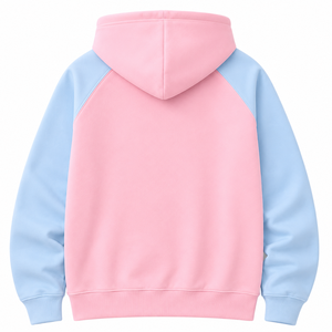 เสื้อฮู้ดดี้แบบกำหนดเองของแจ็คแอนด์จิลออฟอเมริกา ปักโลโก้ด้านหน้า สีฟ้าและชมพู แขนสั้น ผ้าฝ้าย สำหรับผู้หญิง - Product Image 4