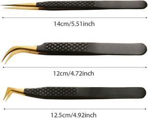 Pinces à épiler professionnelles de haute qualité en acier inoxydable durable pour extensions de cils et sourcils, pour une pose facile des cils - Product Image 2