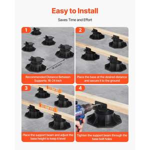 Base de Soporte Ajustable para Terraza de 24 Piezas, Pedestales Silenciosos de Plástico, Elevación de 2.36-5.31, Fácil Instalación, Base para Pisos - Product Image 6