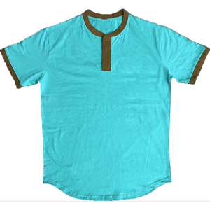 เสื้อยืดแขนสั้นสีเขียวมะนาวสำหรับผู้ชาย แต่งขอบสีม่วง ดีไซน์คอกลมแบบลำลอง ผ้าถัก สีพื้น - Product Image 5