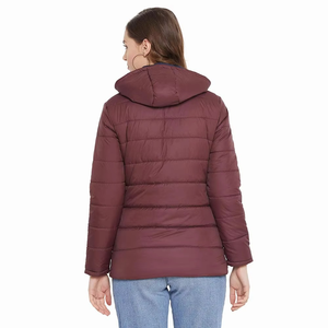 Men's Burgundy Hooded Puffer <b>Jacket</b> With Zipper Closure Windproof Casual <b>Winter</b> Outerwear Regular Fit Solid Color Polyester - Product Image 3