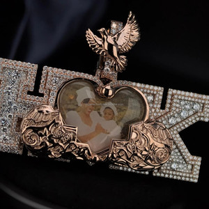 Pendentif Lettre Personnalisé en Argent 925 Plaqué Rhodium avec Moissanite, Breloque Cœur d'Oiseau, Bijoux Hip Hop Unisexe pour Fête - Product Image 1