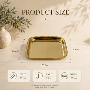 Product Apricate Luxury Stainless Steel Square Serving <b>Tray</b> Gold Plated <b>Mirror</b> Finish Beaded Border Premium Display Platter - Product Image 2
