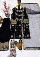 3 buah Set bordir Sharara Gharara Georgette sutra ramping reversibel desainer Readymade pesta pernikahan Diwali etnik India