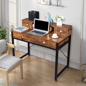 Scrivania per Computer in Legno Antico con Due Cassetti Piccoli e Due Grandi per Studio - Usata XH - Product Image 3