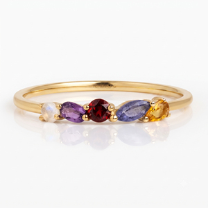 925 Silver 18K Gold Plated Multi Color Amethyst Citrine & Moonstone Nautical Peace <b>Ring</b> for Women - Product Image 1