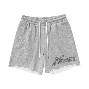 Pantalones Cortos de Felpa Francesa 100% Algodón con Logotipo Serigrafiado, Fabricación en Fábrica 2026, MOQ Bajo, Estilo Urbano para Hombre, con Dobladillo Abierto y Efecto Desgastado - Product Image 1