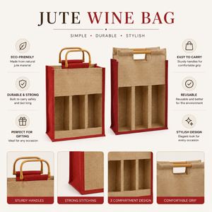 Multicolor Jute Wine Tote <b>Bag</b> | Custom Logo Printed Bottle Carrier with Handles for Gift Packaging Retail and Export Trade Use - Product Image 5