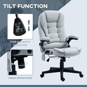 Comoda Sedia da Ufficio in Lino con Massaggio a 6 Punti, Schienale Reclinabile Riscaldato, Finitura Grigio Chiaro - Product Image 6