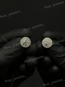 Round VVS Moissanite <b>Silver</b> <b>Stud</b> Earrings Custom Baguette Cluster Halo Earrings For Men Women 925 Sterling <b>Silver</b> - Product Image 2