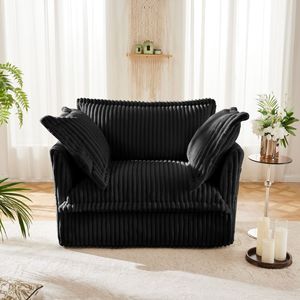 Comoda Poltrona Singola con 1 Grande Cuscino Schienale e 2 Grandi Cuscini Decorativi, Rivestita in Tessuto, per Soggiorno, Varie Misure Grandi - Product Image 2