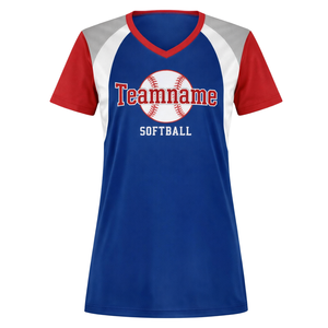 Camiseta de Softbol Sublimada con Cuello en V, Azul Rey, Rojo y Gris, Uniforme Personalizado para Equipo con Diseño de Número en la Espalda - Product Image 2
