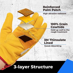 Cowhide Grain Leather <b>Driver</b> <b>Gloves</b> Warm Lining for Cold Weather Work 100% Full Heavy Duty Abrasion Resistant <b>Gloves</b> - Product Image 3