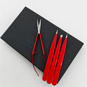 Pince à épiler professionnelle en acier inoxydable, colorée, à pointe oblique, lot de 4, étui inclus, étiquette privée personnalisée, pince à épiler écologique - Product Image 1
