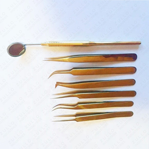 7PCS Gold Plated Eyelash Extension Tweezers Set Stainless Steel Mirror Handle Professional Lash <b>Tools</b> Wholesale - Product Image 3