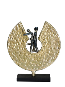 Escultura Abstracta de Pareja en Aluminio Dorado, Figura Texturizada de Círculo Abierto, Estatua de Arte Moderno sobre Base Negra para Decoración del Hogar u Oficina - Product Image 5