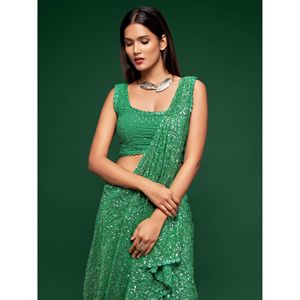 Lovely Mint Green Lentejuelas Georgette Party Wear Saree - Product Image 3
