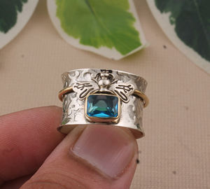Luxury Classic Blue Topaz Bee Ring 925 Sterling <b>Silver</b> Square Handmade <b>Band</b> for Women <b>Wedding</b> Fashion Jewelry Wholesale - Product Image 1