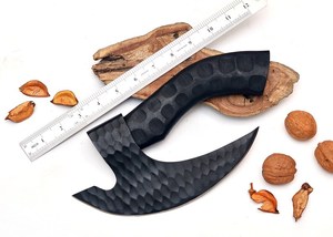 A&M Enterprises Industrial Handmade All Black Ulu Style Skinning <b>Axe</b> High Carbon Steel Blade Wood <b>Handles</b> Hammered Textured - Product Image 6