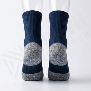 Crew <b>Socks</b> Solid Navy Blue Cotton Polyester Spandex Breathable Knitted For Daily Life Casual Wear Autumn Season Adult Size - Product Image 2