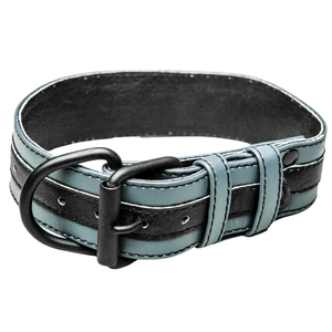 Collar de cuero negro con correa tipo gargantilla, hebilla en forma de D y cadena, ideal para fiestas. - Product Image 1