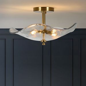 Plafoniera Moderna Dorata da 16,5 Pollici con Vetro e 2 Luci, Lampada da Soffitto Semi-Incasso per Camera da Letto - Product Image 1