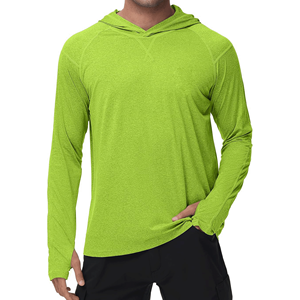 Men's <b>Lime</b> <b>Green</b> Hooded Long Sleeve <b>Shirt</b> Quick Dry UPF 50 Pullover Fishing Top - Product Image 1