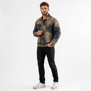 Men's Dip Dye Denim <b>Jacket</b> Regular Fit Button Front Casual Washed Cotton Coat Autumn Style - Product Image 4