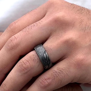 Bague en acier Damas faite à la main, motif personnalisé, bague de mariage pour homme et femme, bijoux confortables - Product Image 5