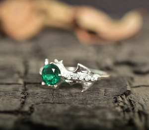 Bague de fiançailles en émeraude verte naturelle, taille ovale, plaquée or 14 carats, certifiée IGI, unique pour femme - Product Image 5