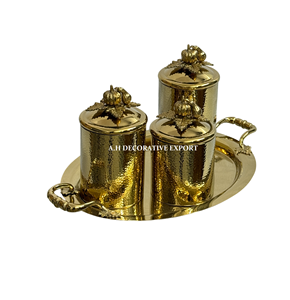 Ensemble de 3 boîtes à thé en laiton martelé doré de luxe avec plateau de service, pots de rangement décoratifs pour le sucre, le café et le thé - Product Image 6