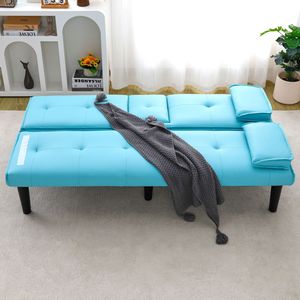 Divano Letto Multifunzionale in PVC Blu da 67 Pollici con Portabicchieri Pieghevole, Estremamente Pratico da Trasformare in Letto - Product Image 1